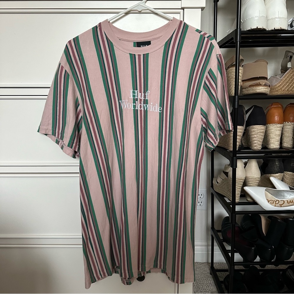 Purple & Green Stripped Huf Worldwide T-shirt